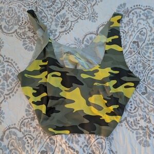 No Boundaries Camouflage Sports Bra - Green and Yellow